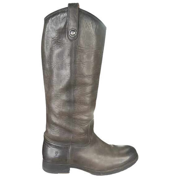 Frye Women’s Melissa Button Gray Leather Lug Sole Riding Boot Size US 9 - Picture 1 of 9